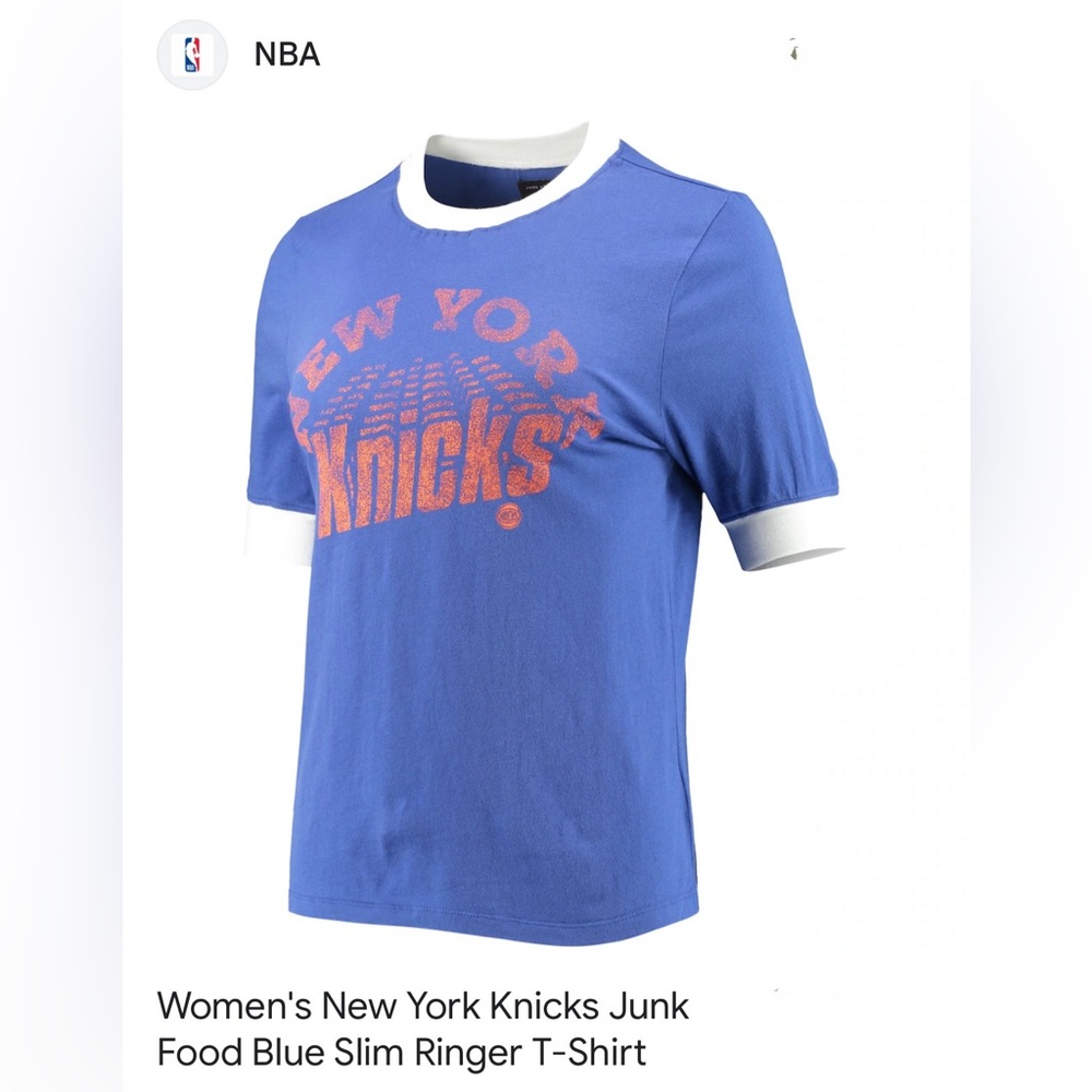 Official Women’s NBA New York Knicks Junk Food Blue Slim Ringer Tee | Large NWT